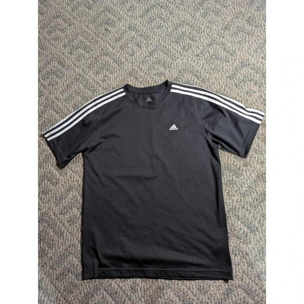 Adidas Mens Black 3-Stripe Short Sleeve Performance T-Shirt 575176 AD4002